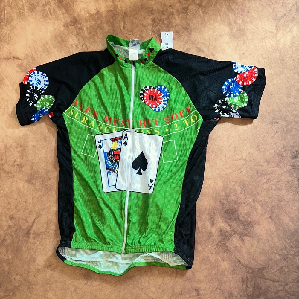 Green Poker-Themed Men's Cycling Jersey Short Sleeve Shirt